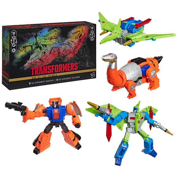 ( Pre Order ) Transformers Age of the Primes G2 Dinobot Swoop and G2 Dinobot Sludge Converting Action Figures