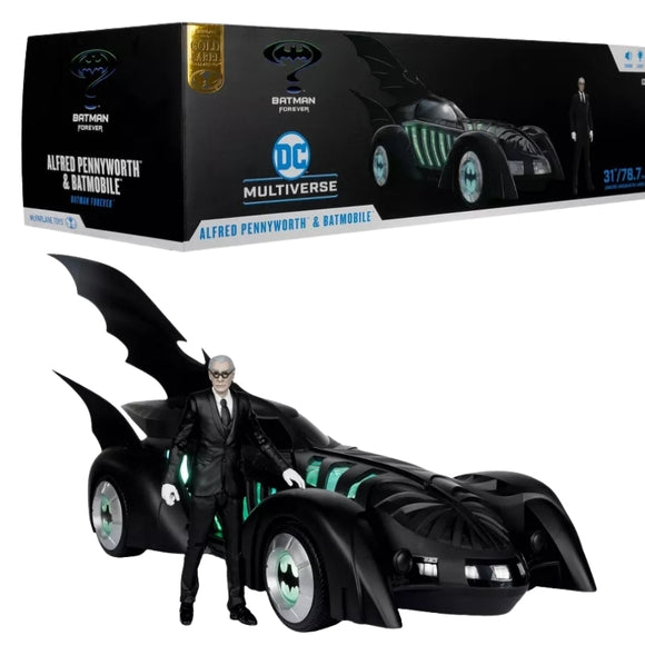 IN STOCK! McFarlane DC Multiverse Alfred Pennyworth & Batmobile (Batman Forever) Vehicle ( Gold Label )